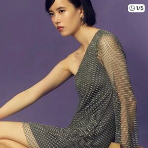 Sunday in Brooklyn One-Shoulder Mesh Dress in Silver